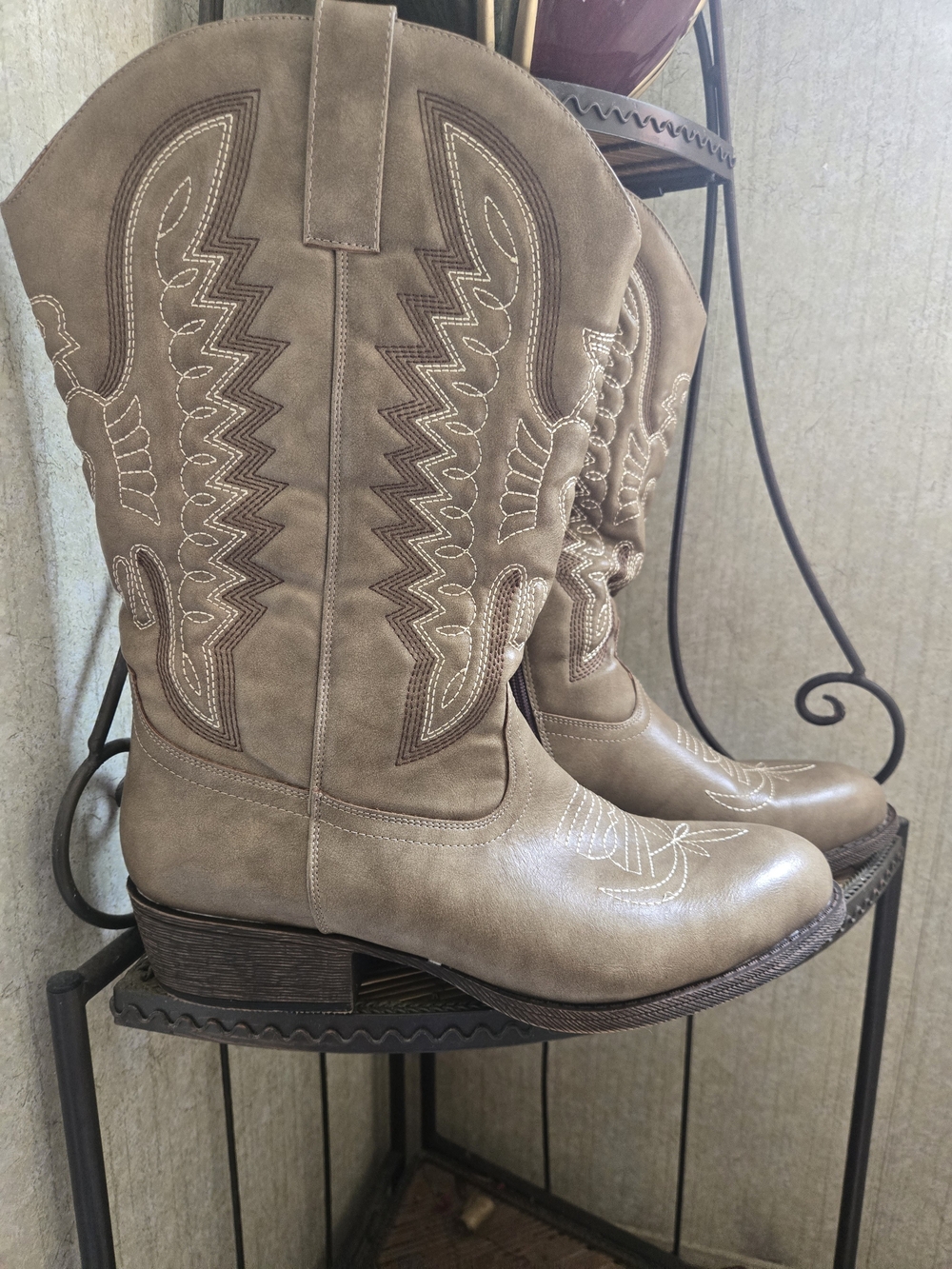 Women’s Taupe Western Cowboy Boots - Stylish Embroidered Zipper Style